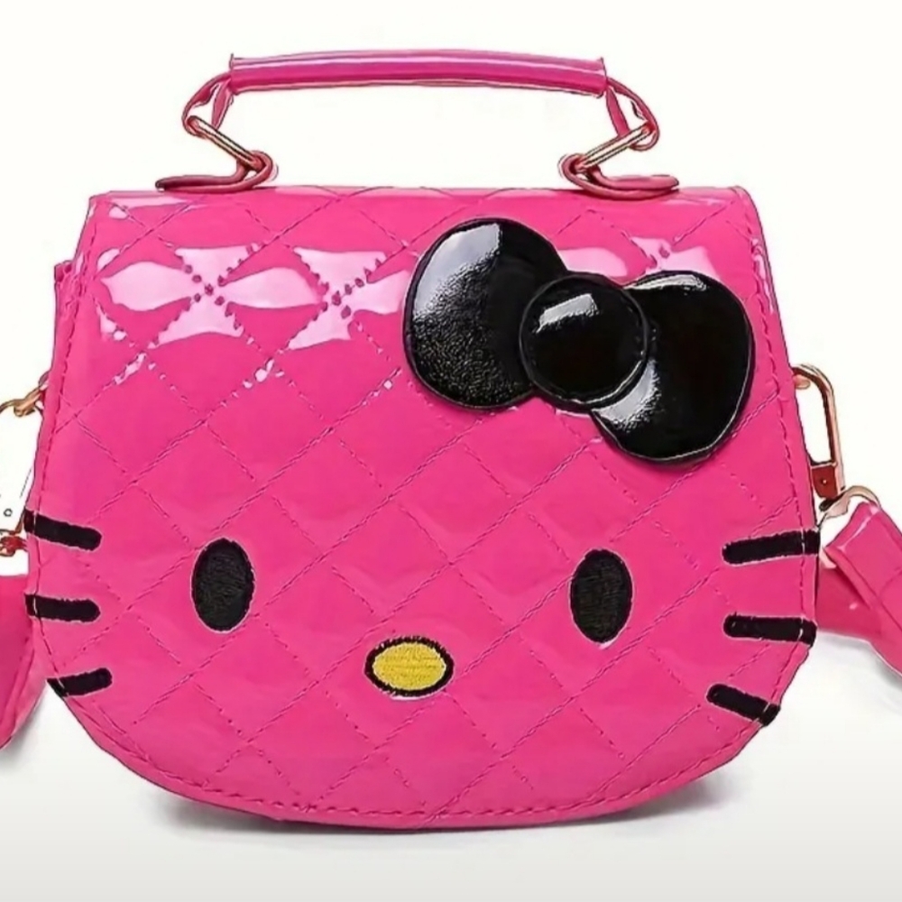 Pink & Black Embroidered Vinyl Hello Kitty Sanrio Crossbody Bag Purse Handbag